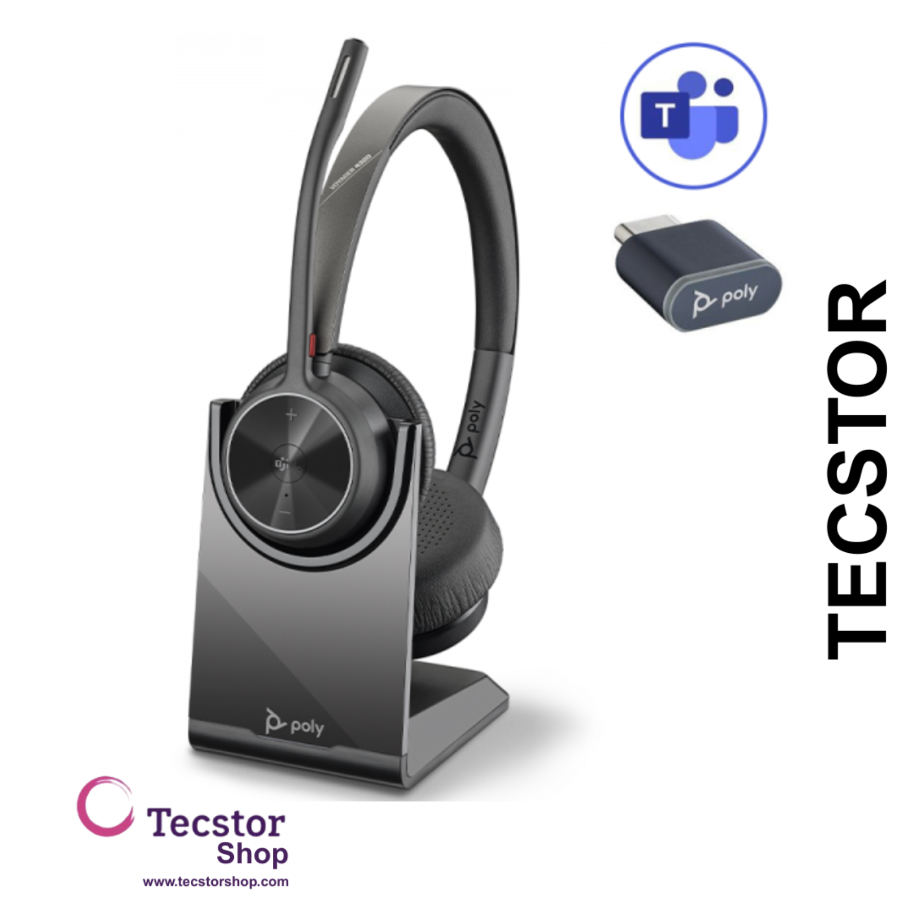 Poly Voyager 4320 UC Stereo USB-A Headset +BT700 USB-A Adapter +Charging Stand