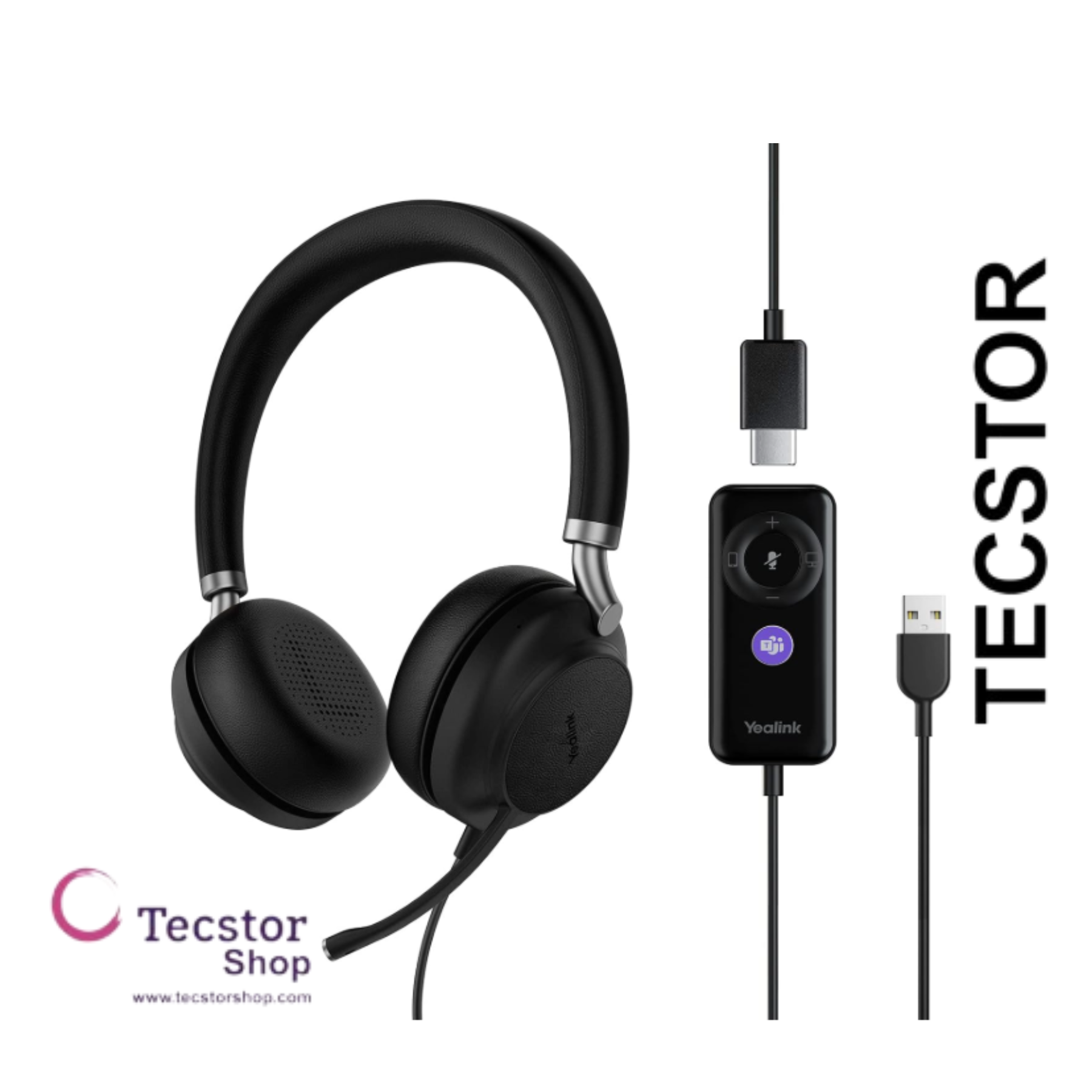 YEALINK - UH38 Dual Teams USB-C, Corded USB or Bluetooth headset/including Battery, On the ear wearing style, Leather ear cushions-UC