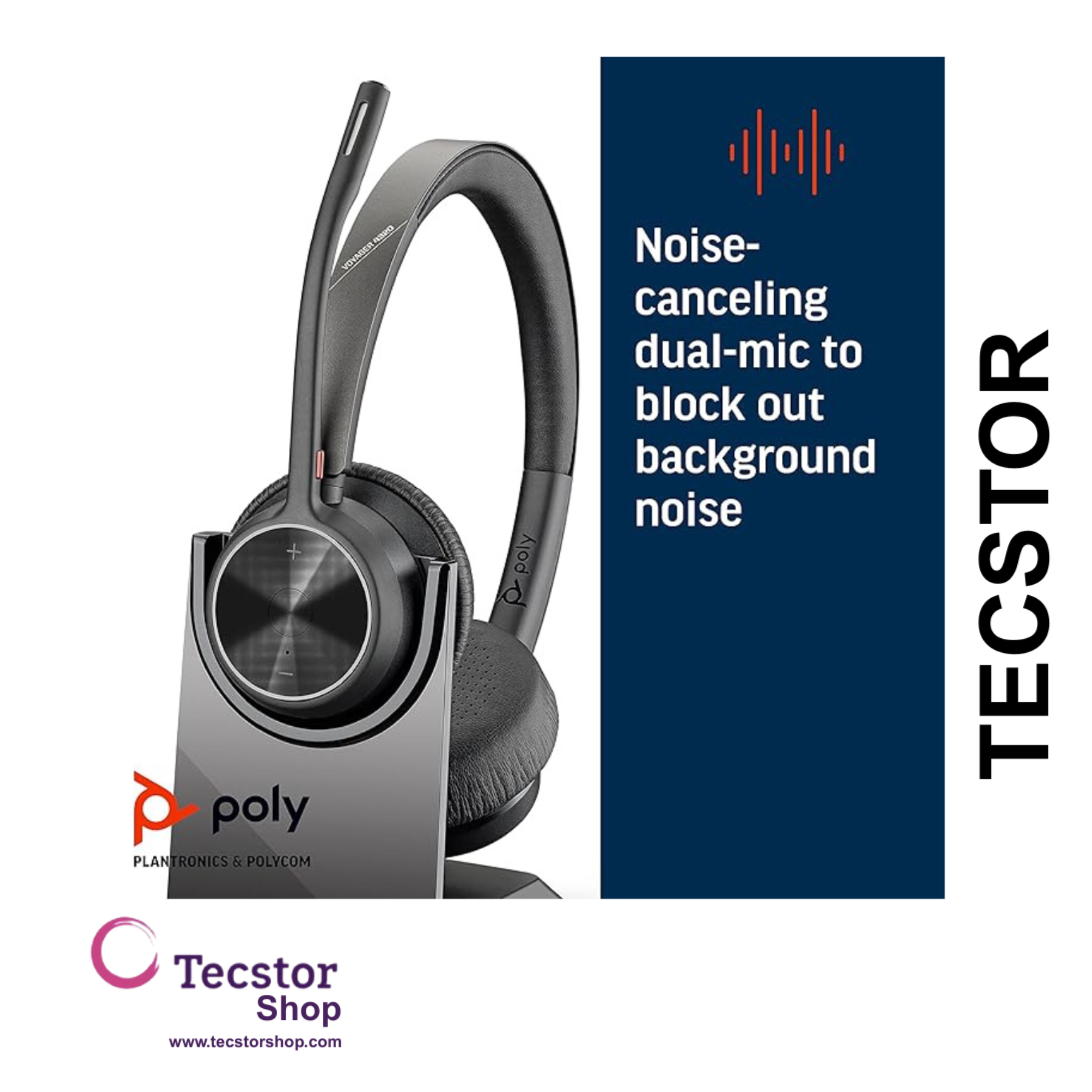 Poly VOYAGER 4320 UC - STEREO Bluetooth Headset with USB-A dongle and Charge Stand (Microsoft)