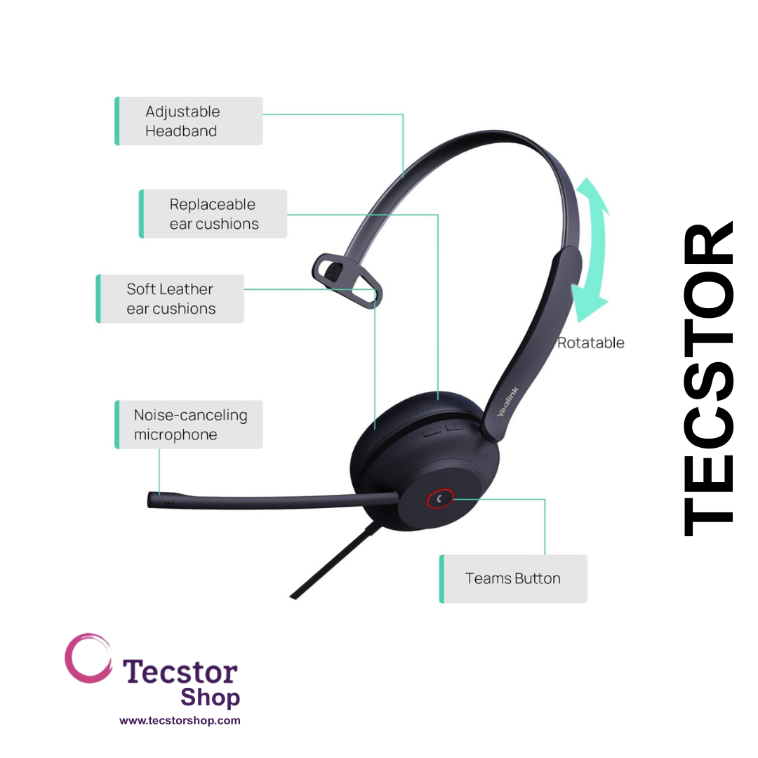 YEALINK - YHS34 Lite Mono Corded headset, On the ear wearing style, Including QD-RJ9 cable, Foam ear cushions