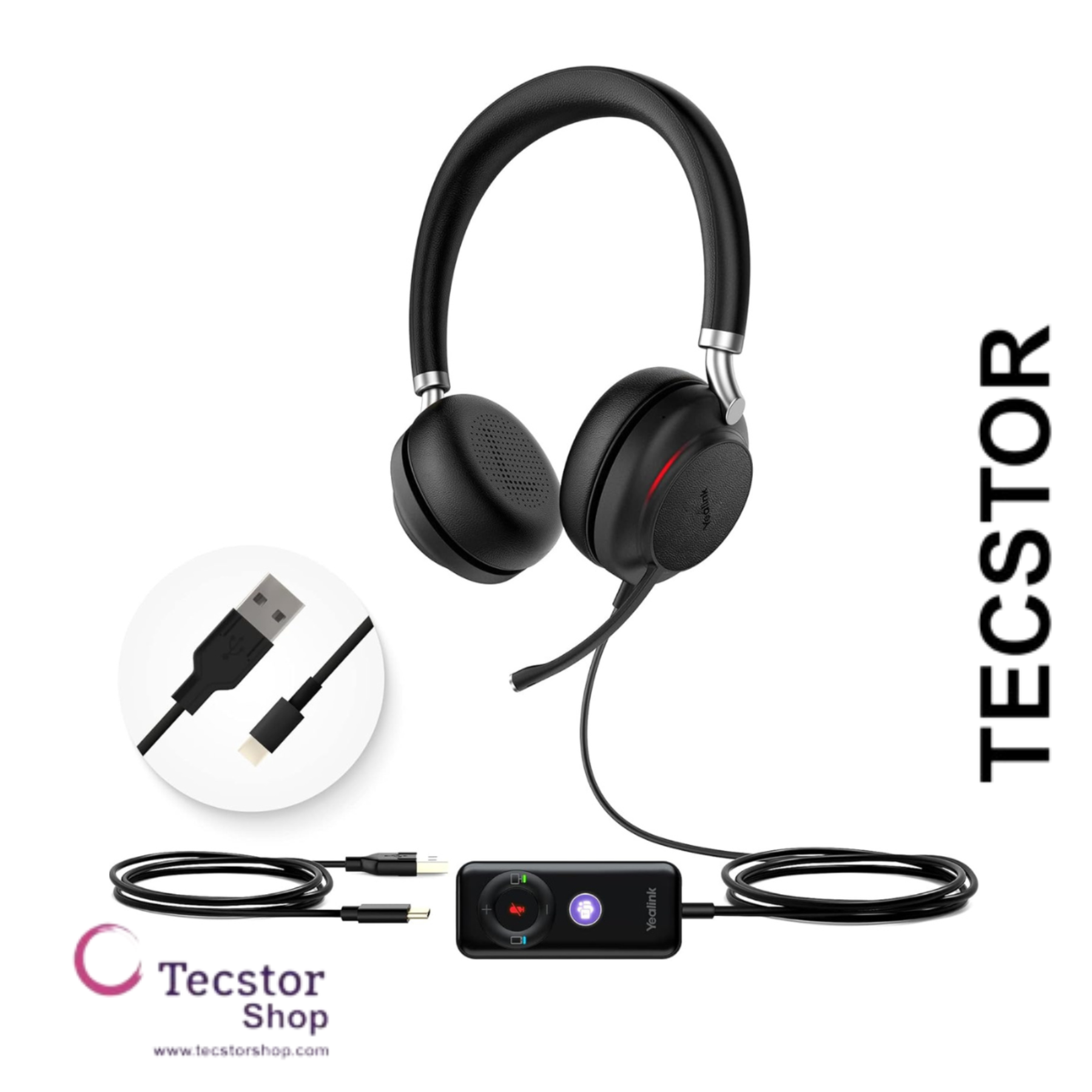 YEALINK - UH38 Dual Teams USB-C, Corded USB or Bluetooth headset/including Battery, On the ear wearing style, Leather ear cushions-UC