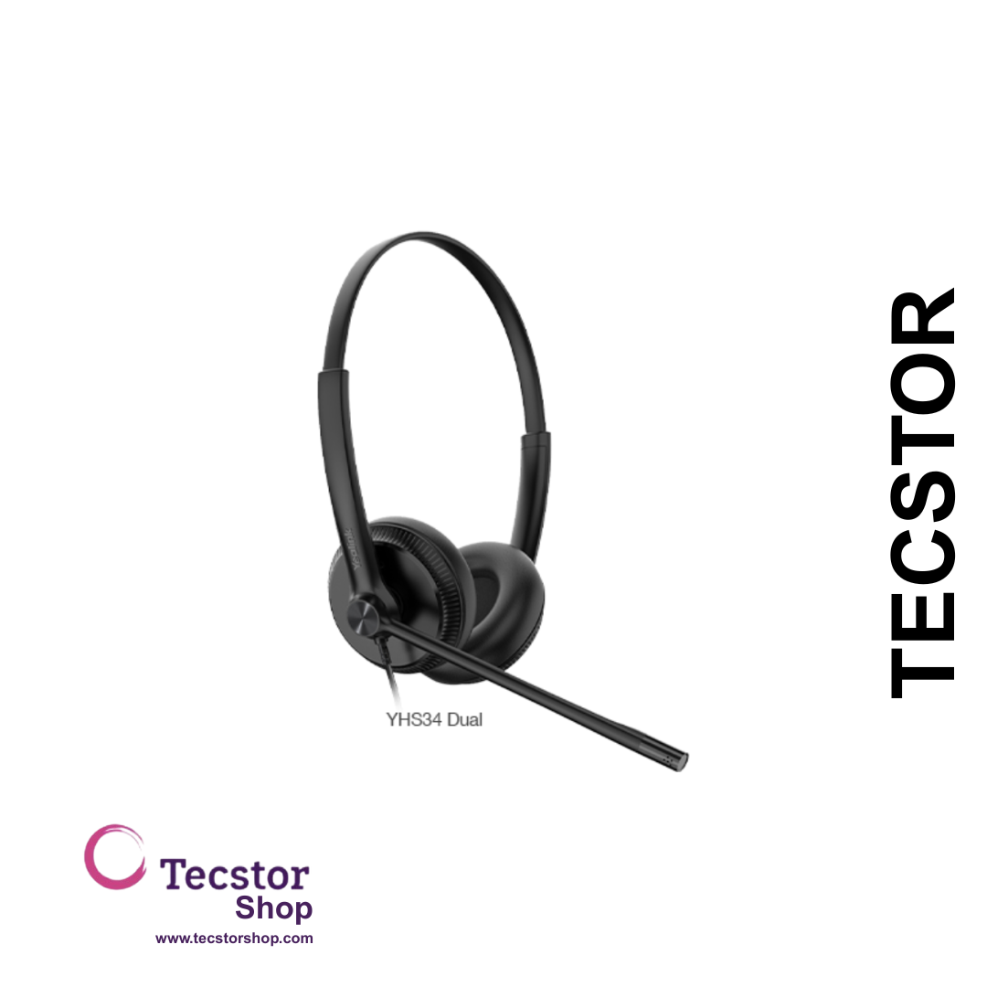 YEALINK - YHS34 Lite Dual Corded headset, On the ear wearing style, Including QD-RJ9 cable, Foam ear cushions