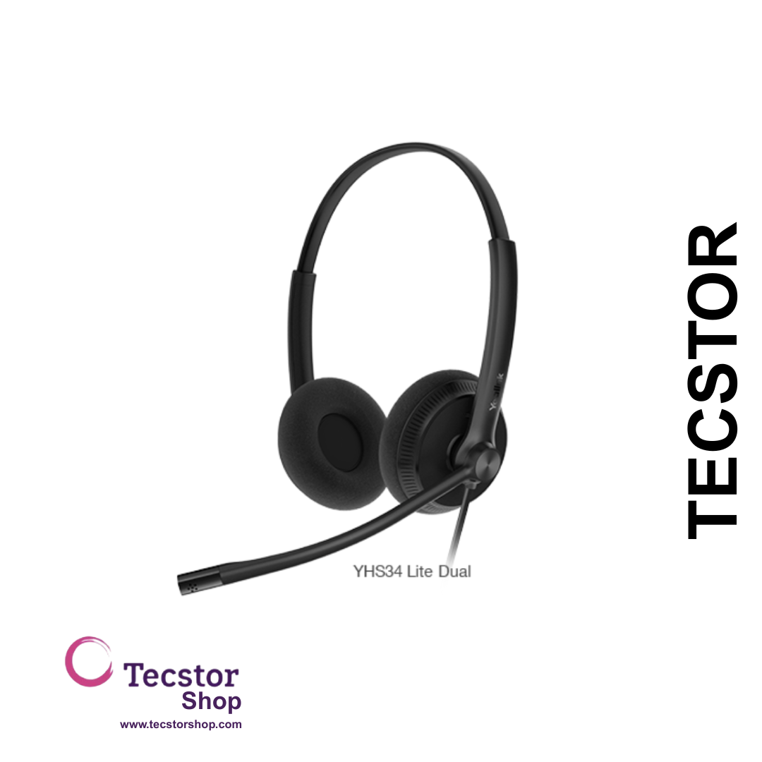 YEALINK - YHS34 Lite Dual Corded headset, On the ear wearing style, Including QD-RJ9 cable, Foam ear cushions