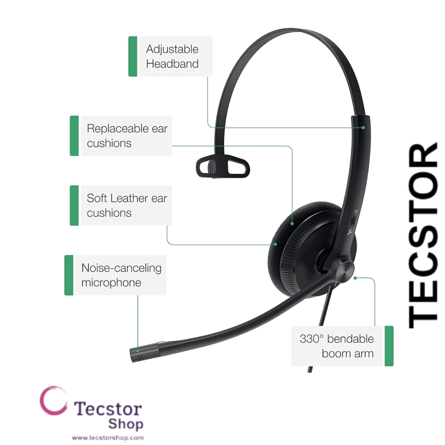 YEALINK - YHM341, YHS34 Mono Headset only, without QD-RJ9 cord.