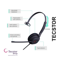 YEALINK - UH37 Mono Teams USB-A, Corded USB with mute, call and volume control on the headset, On the ear wearing style, Leather ear cushions-Teams