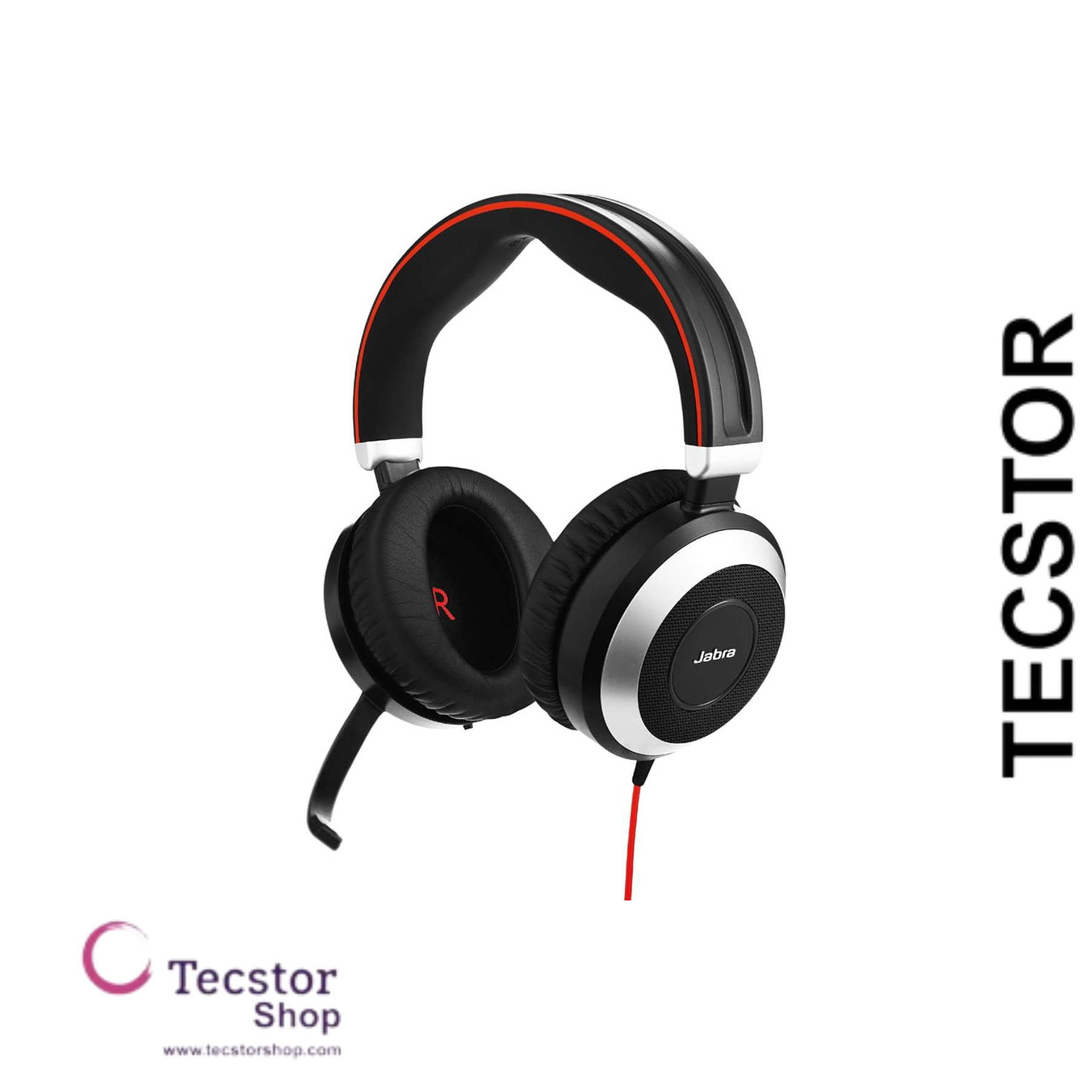 Jabra EVOLVE 80 UC Duo headset only with 3.5mm Jack (without USB Controller), headband, discret boomarm, active Noise Cancellation, Listen-In