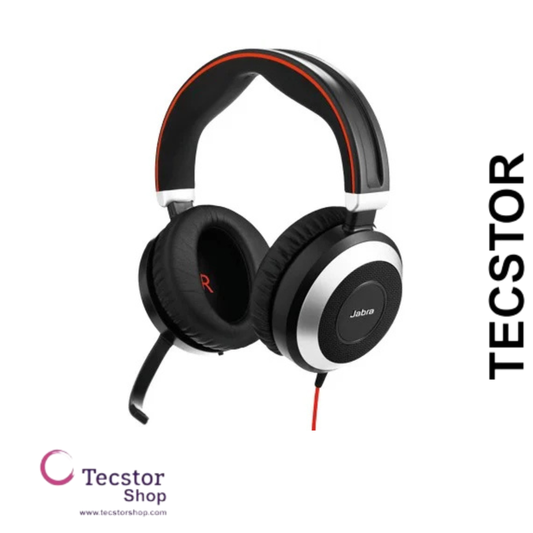 Jabra EVOLVE 80 UC Duo headset only with 3.5mm Jack (without USB Controller), headband, discret boomarm, active Noise Cancellation, Listen-In