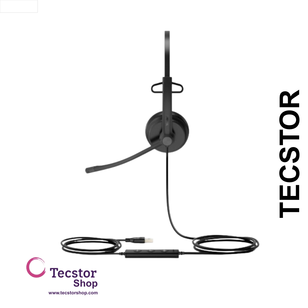 YEALINK - UH34 Mono Teams USB-A, Corded USB with mute, call and volume control on the cord, On the ear wearing style, Leather ear cushions-Teams