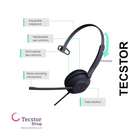 YEALINK - UH34 SE Mono Teams USB-C, Corded USB with mute, call and volume control on the cord, On the ear wearing style, Including 3.5mm-USB, Leather ear cushions-Teams