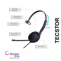 YEALINK - YHS34 Mono Corded headset, On the ear wearing style, Including QD-RJ9 cable, Leather ear cushions