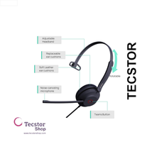 YEALINK - UH34 SE Mono Teams USB-A, Corded USB with mute, call and volume control on the cord, On the ear wearing style, Including 3.5mm-USB, Leather ear cushions-Teams